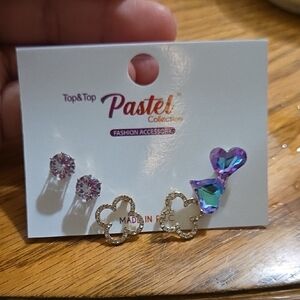 Pastel  Pink Crystal & Purple Heart Kids Earring Set